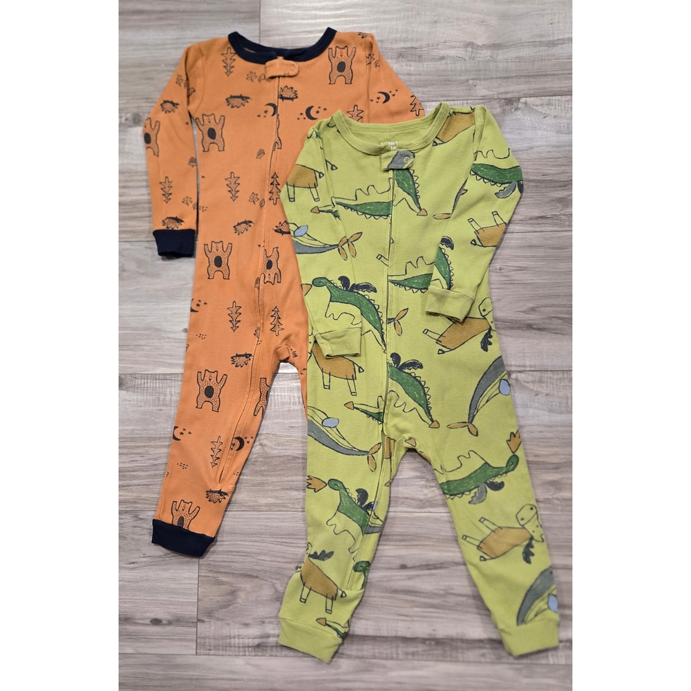 Kids One Piece Pajamas - Orange and Green